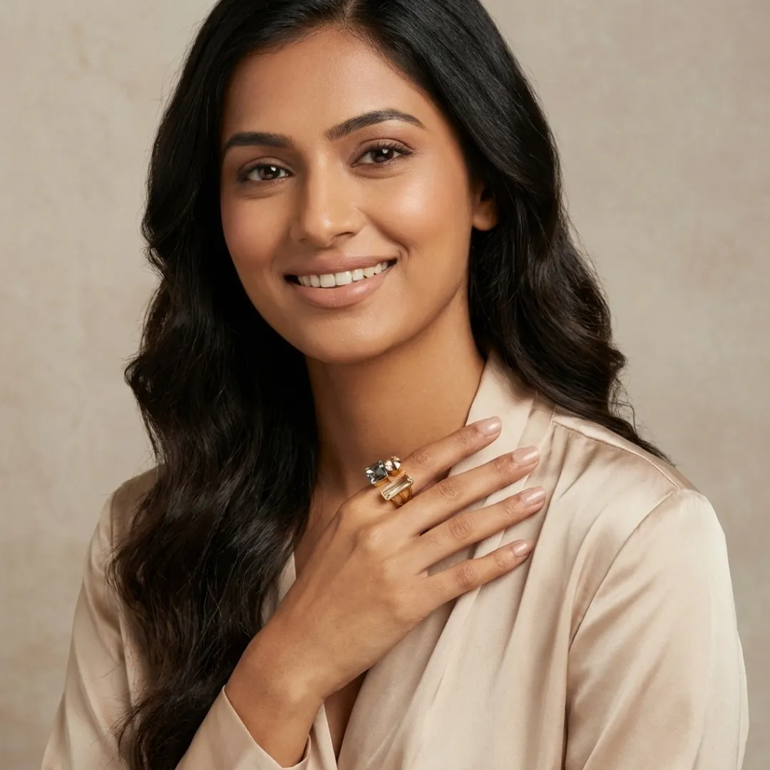 Contemporary Gold Plated Multi-Crystal Ring - Designer Party Wear Fashion Jewellery