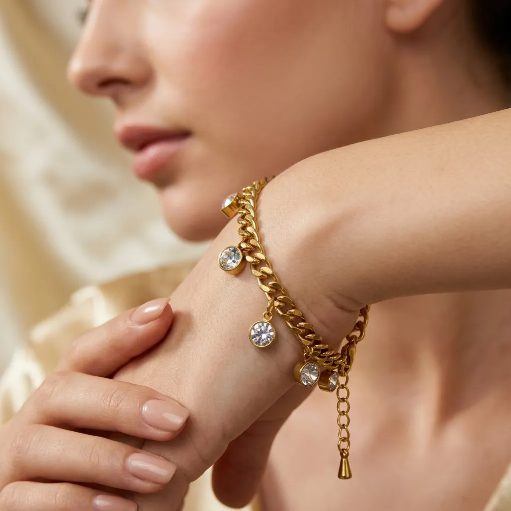 Sparkle Chain Charm Bracelet | Stainless Steel | 18K Gold Plated | Anti Tarnish
