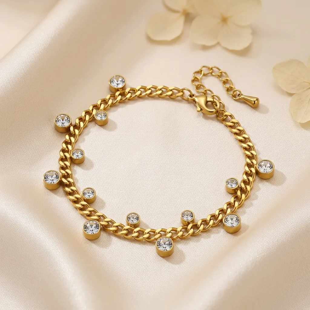 Sparkle Chain Charm Bracelet | Stainless Steel | 18K Gold Plated | Anti Tarnish
