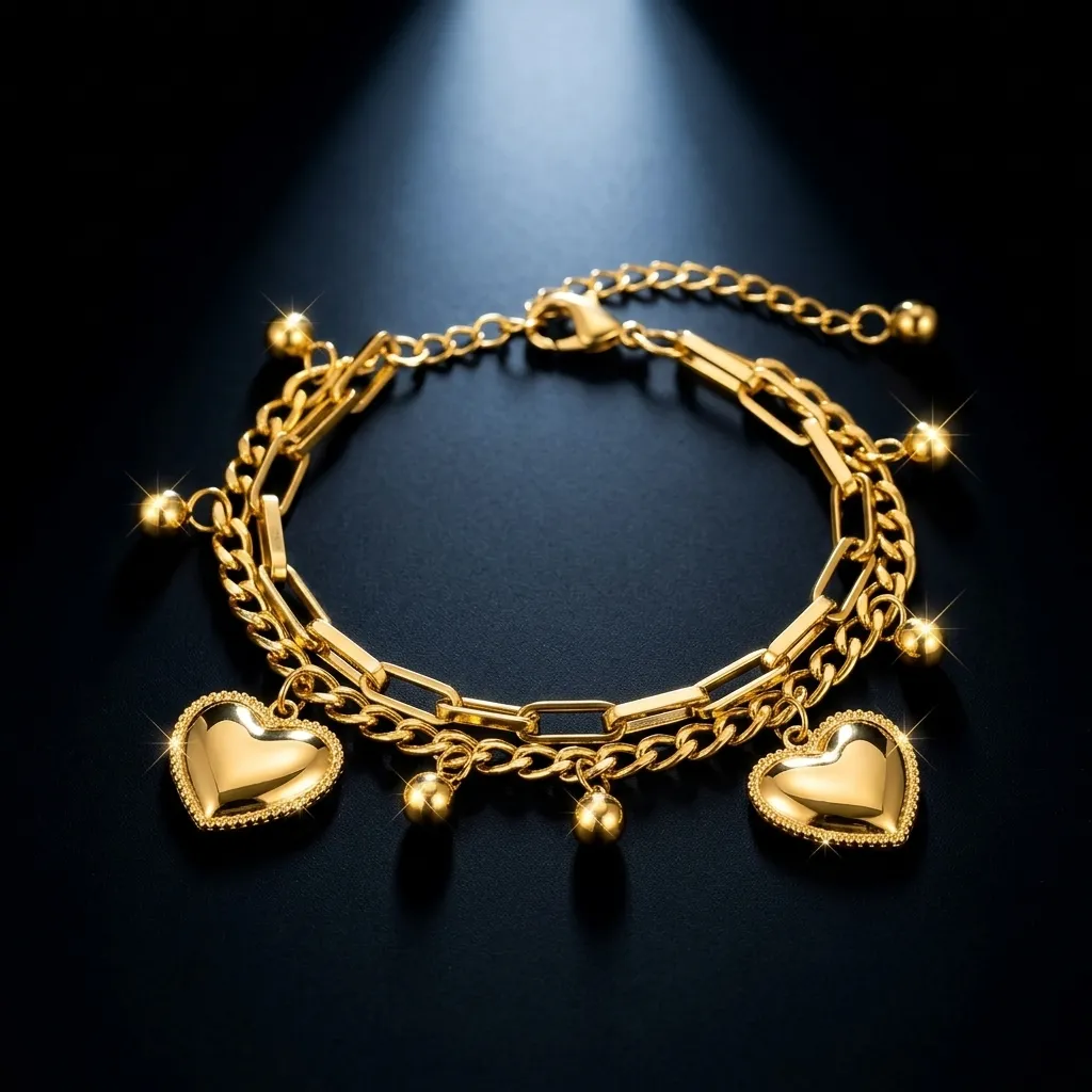 Lumina Heart Charm Bracelet | Stainless Steel | 18K Gold Plated | Anti Tarnish