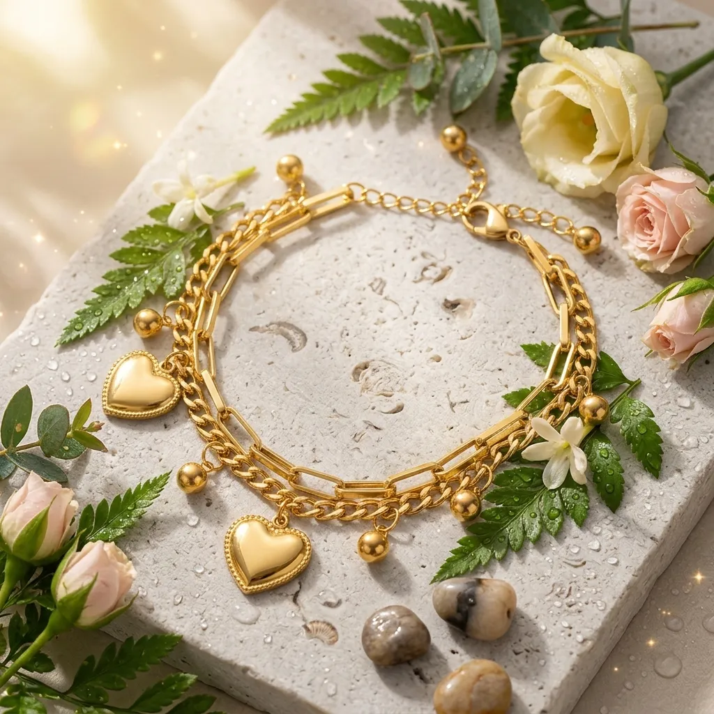 Lumina Heart Charm Bracelet | Stainless Steel | 18K Gold Plated | Anti Tarnish