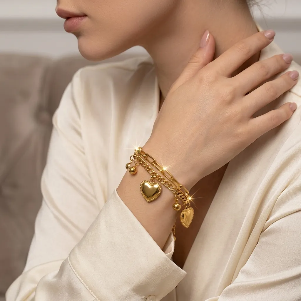Lumina Heart Charm Bracelet | Stainless Steel | 18K Gold Plated | Anti Tarnish