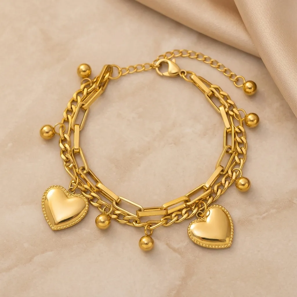Lumina Heart Charm Bracelet | Stainless Steel | 18K Gold Plated | Anti Tarnish