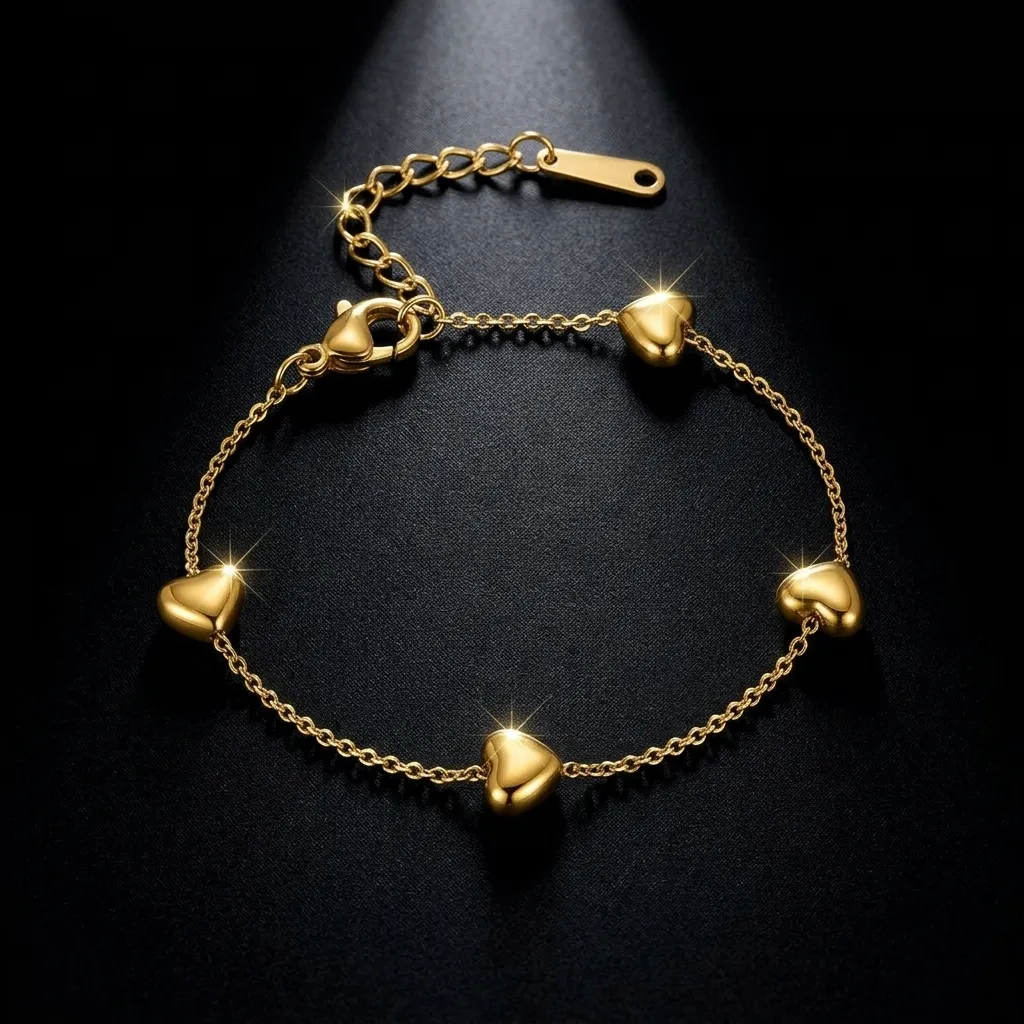 Delicate Hearts Station Bracelet | Stainless Steel | 18K Gold Plated | Anti Tarnish