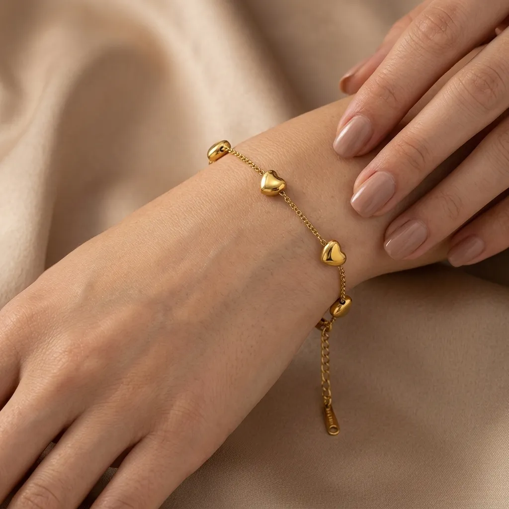 Delicate Hearts Station Bracelet | Stainless Steel | 18K Gold Plated | Anti Tarnish
