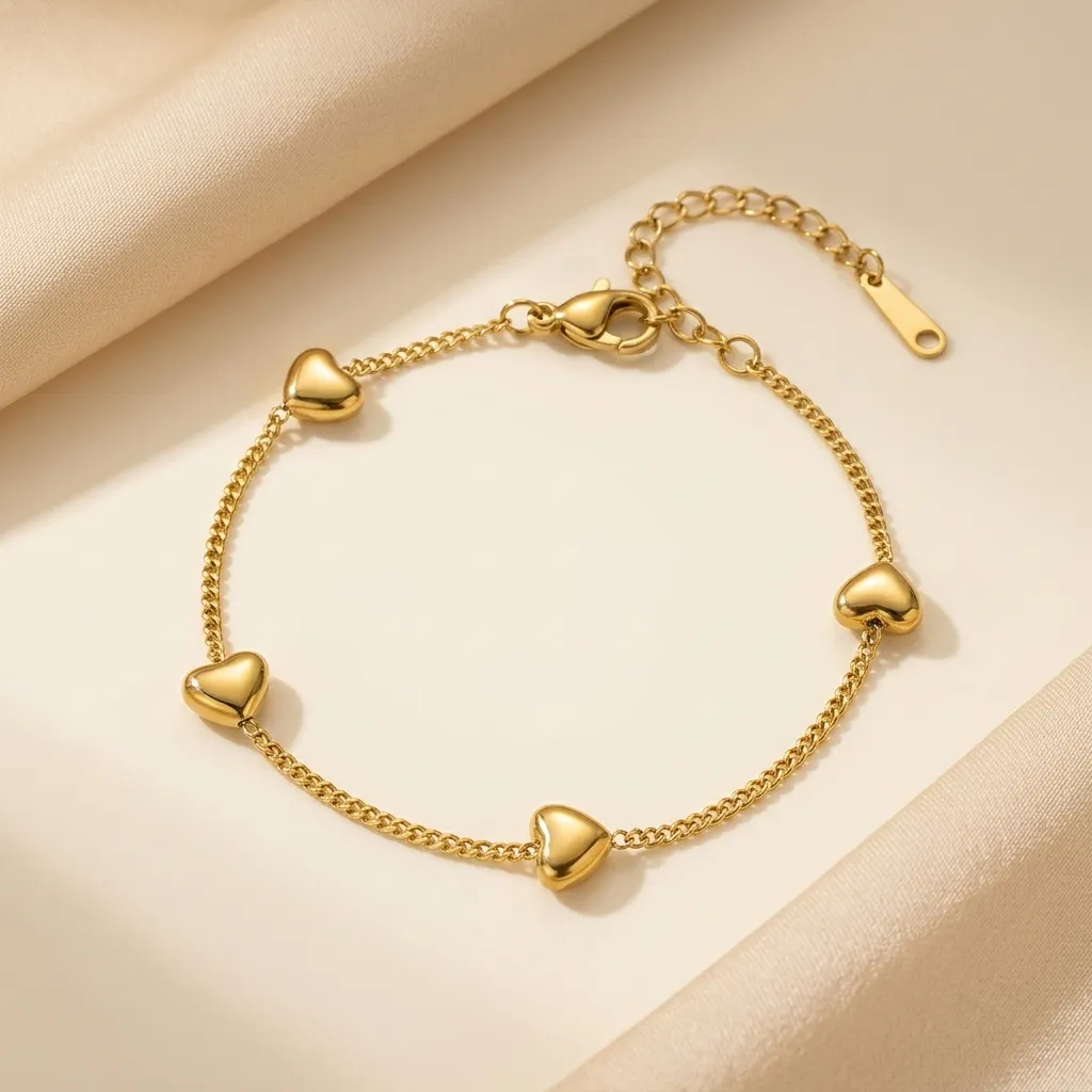 Delicate Hearts Station Bracelet | Stainless Steel | 18K Gold Plated | Anti Tarnish