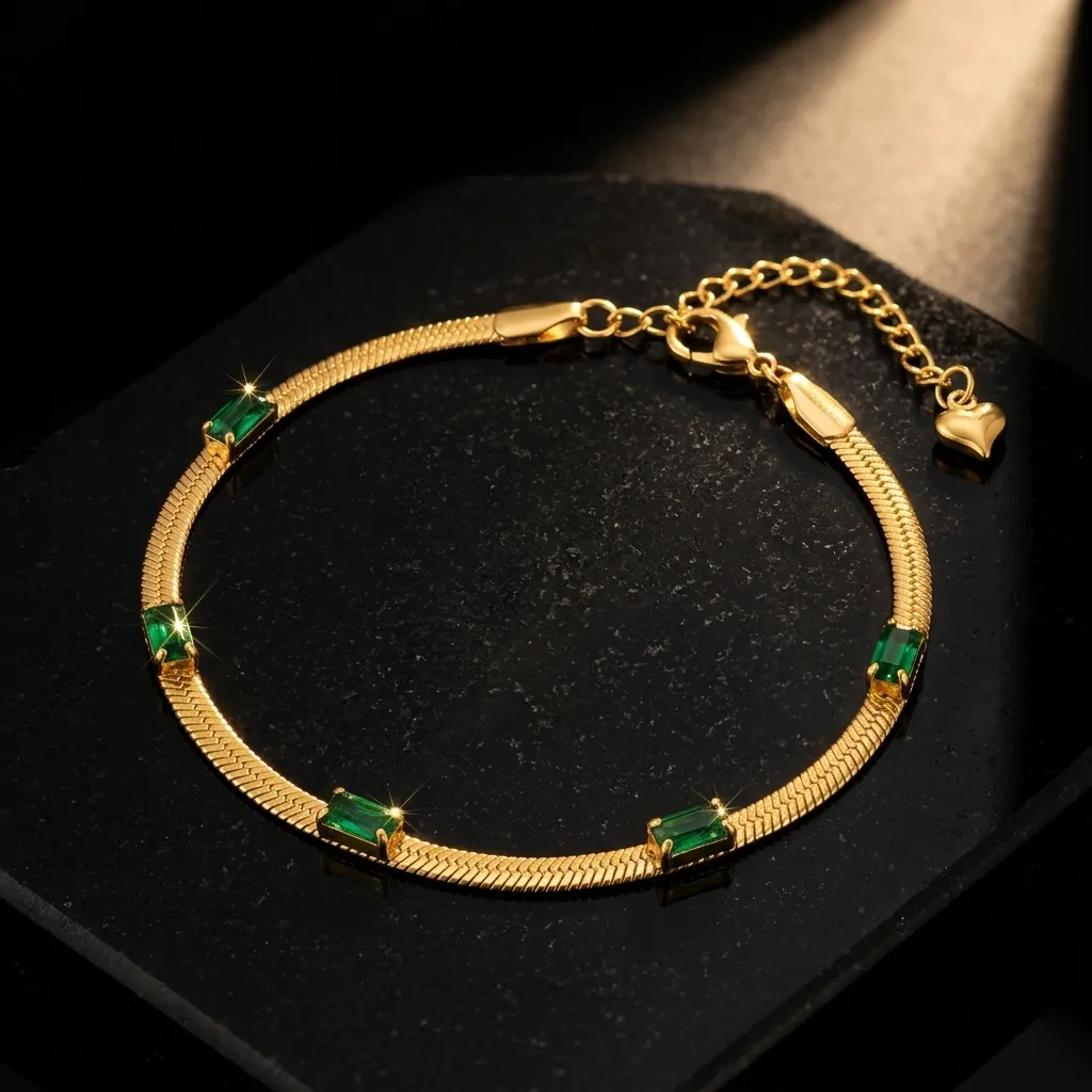 Emerald Serpent Bracelet | Stainless Steel | 18K Gold Plated | Anti Tarnish