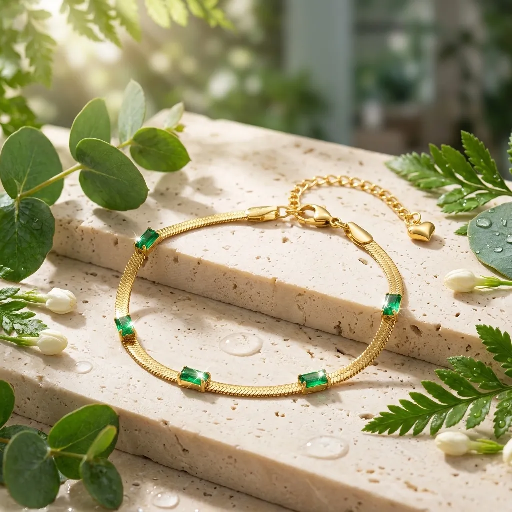 Emerald Serpent Bracelet | Stainless Steel | 18K Gold Plated | Anti Tarnish