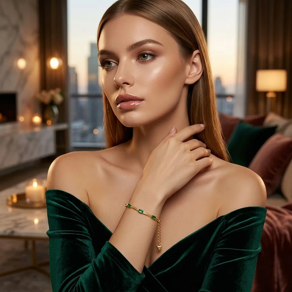 Emerald Serpent Bracelet | Stainless Steel | 18K Gold Plated | Anti Tarnish