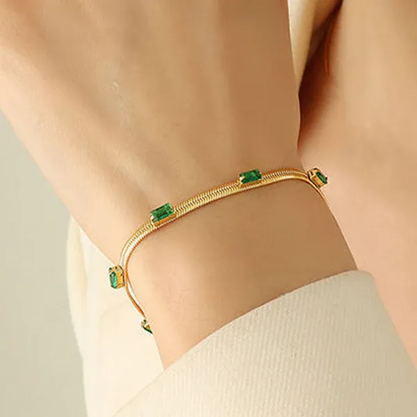 Emerald Serpent Bracelet | Stainless Steel | 18K Gold Plated | Anti Tarnish