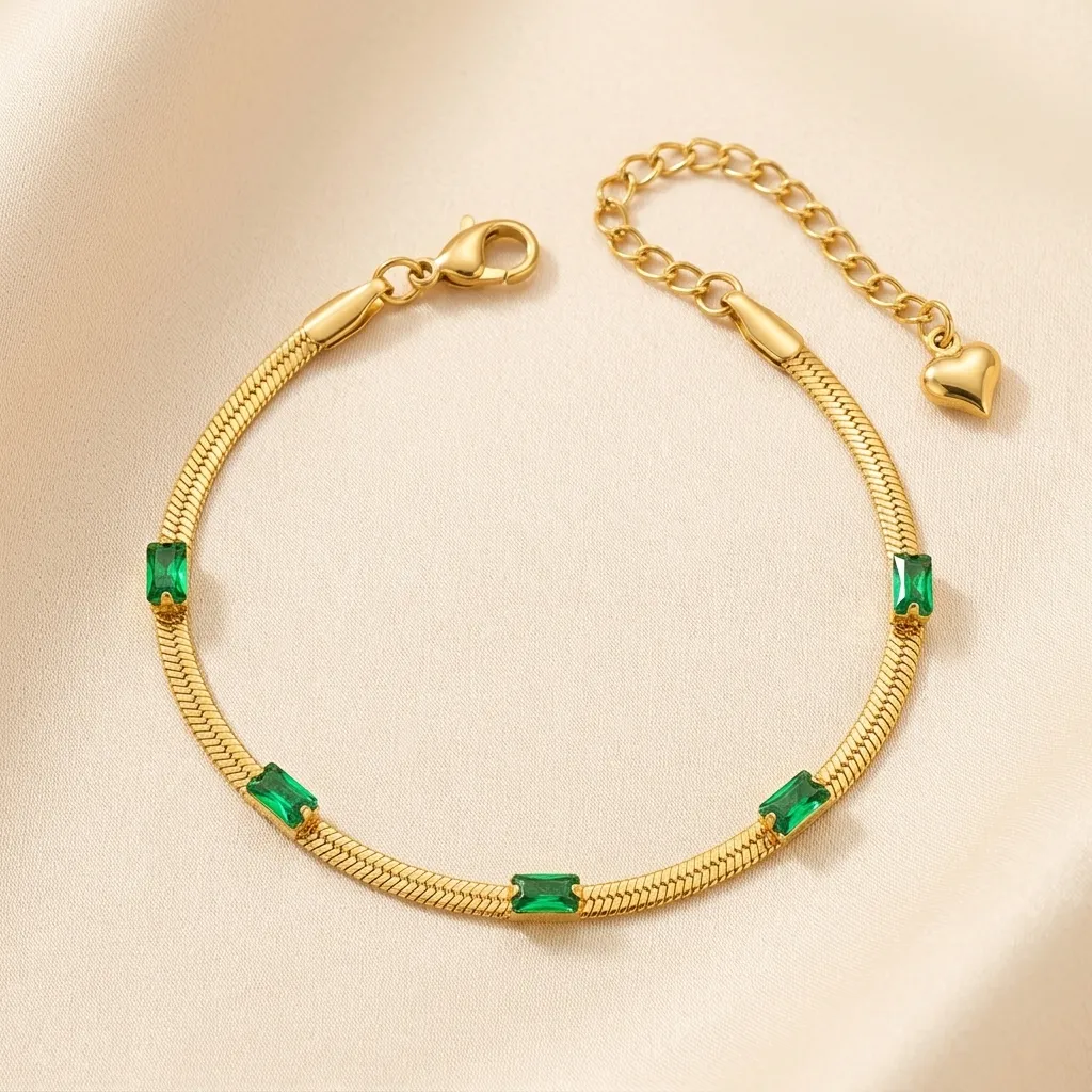 Emerald Serpent Bracelet | Stainless Steel | 18K Gold Plated | Anti Tarnish