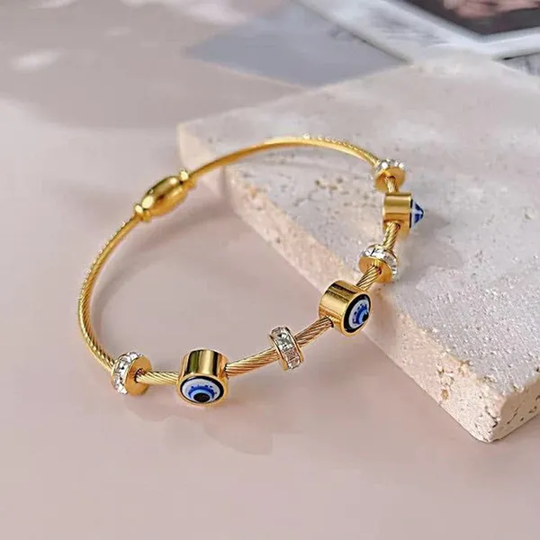 Sapphire Evil Eye Cable Bracelet | Stainless Steel | 18K Gold Plated | Anti Tarnish