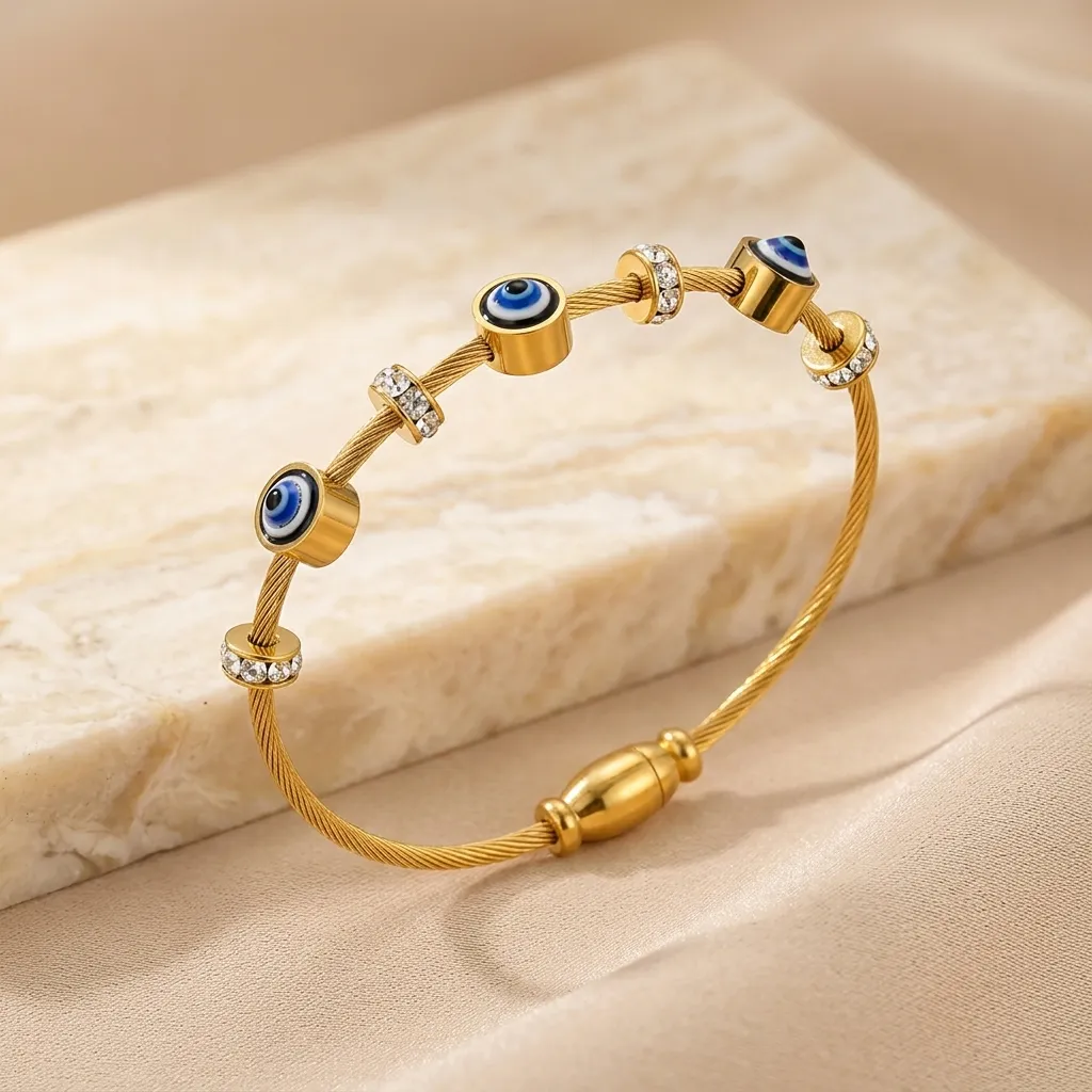Sapphire Evil Eye Cable Bracelet | Stainless Steel | 18K Gold Plated | Anti Tarnish