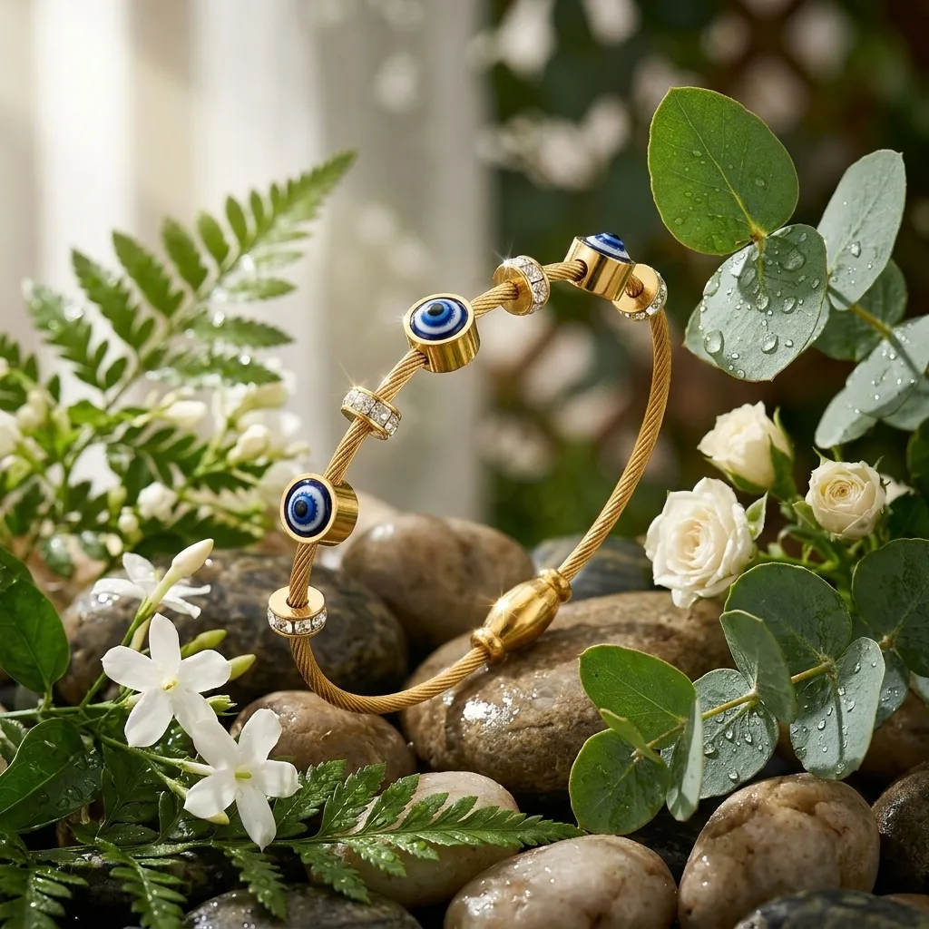 Sapphire Evil Eye Cable Bracelet | Stainless Steel | 18K Gold Plated | Anti Tarnish