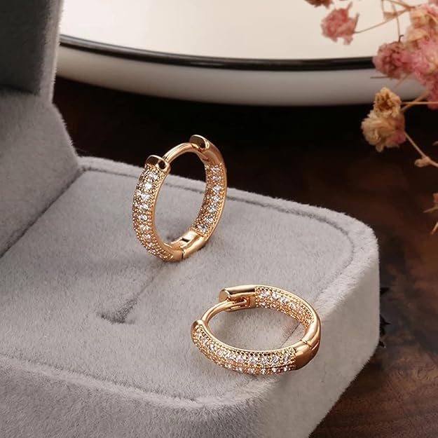 Shining Diva Fashion 18k Rose Gold Plated Latest Fancy Stylish Copper Zircon Bali Earrings for Women and Girls