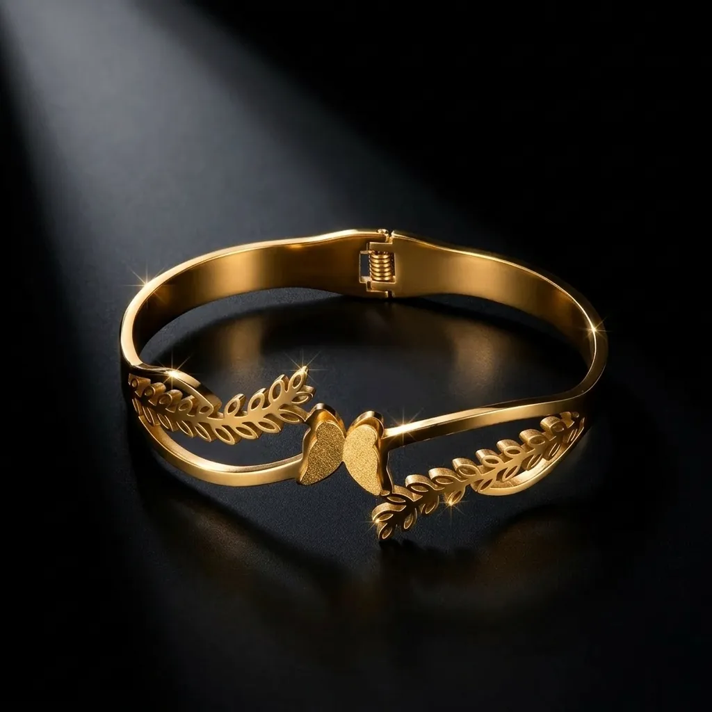 Butterfly Leaf Bangle Bracelet | Stainless Steel | 18K Gold Plated | Anti Tarnish