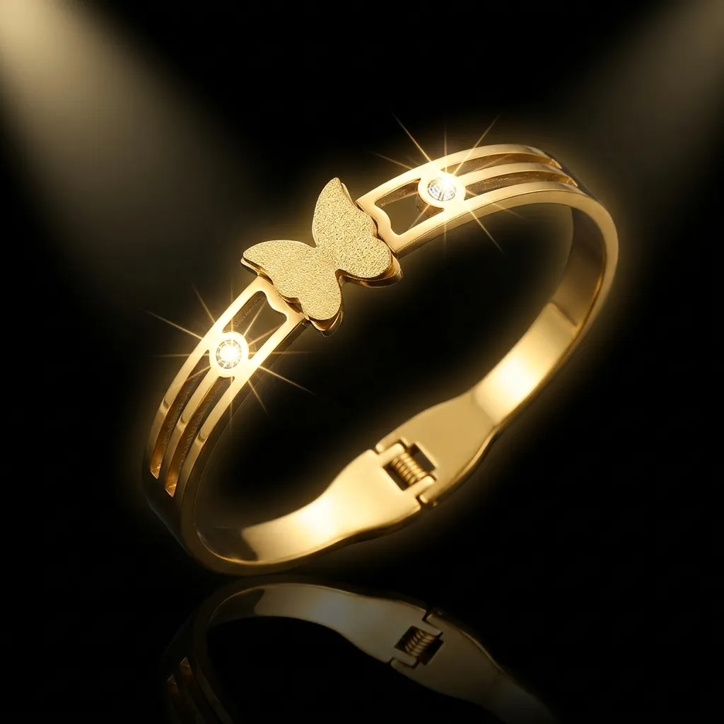  Graceful Butterfly Bangle Bracelet | Stainless Steel | 18K Gold Plated | Anti Tarnish