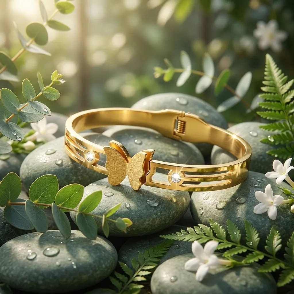  Graceful Butterfly Bangle Bracelet | Stainless Steel | 18K Gold Plated | Anti Tarnish