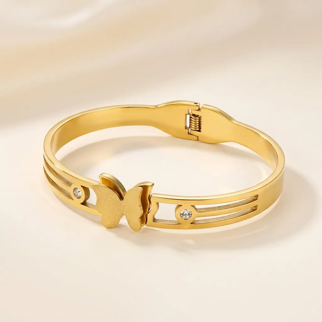  Graceful Butterfly Bangle Bracelet | Stainless Steel | 18K Gold Plated | Anti Tarnish