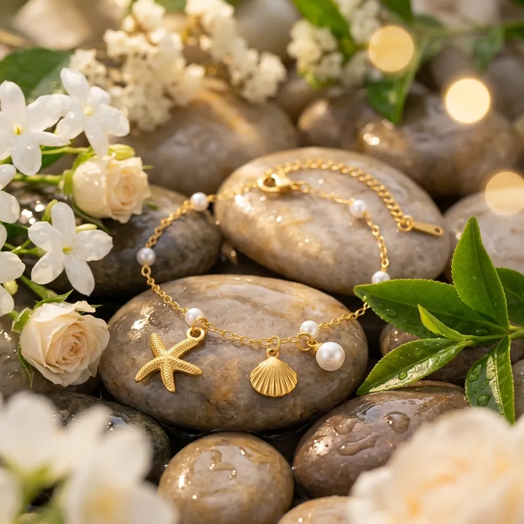 Ocean Pearl Charm Bracelet | Stainless Steel | 18K Gold Plated | Anti Tarnish