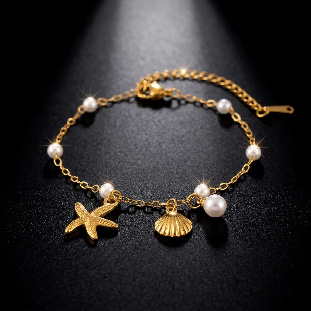 Ocean Pearl Charm Bracelet | Stainless Steel | 18K Gold Plated | Anti Tarnish