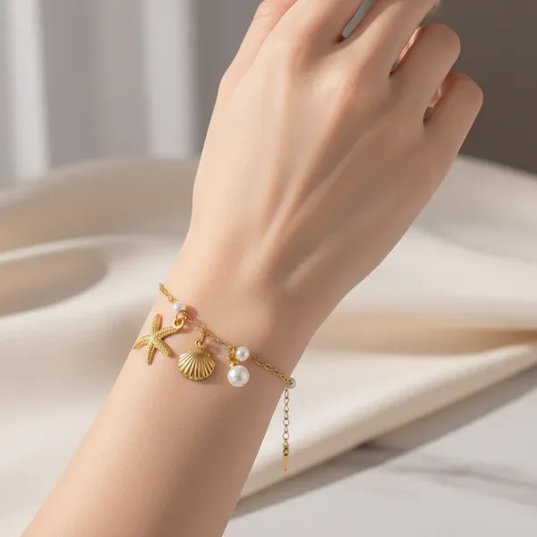 Ocean Pearl Charm Bracelet | Stainless Steel | 18K Gold Plated | Anti Tarnish