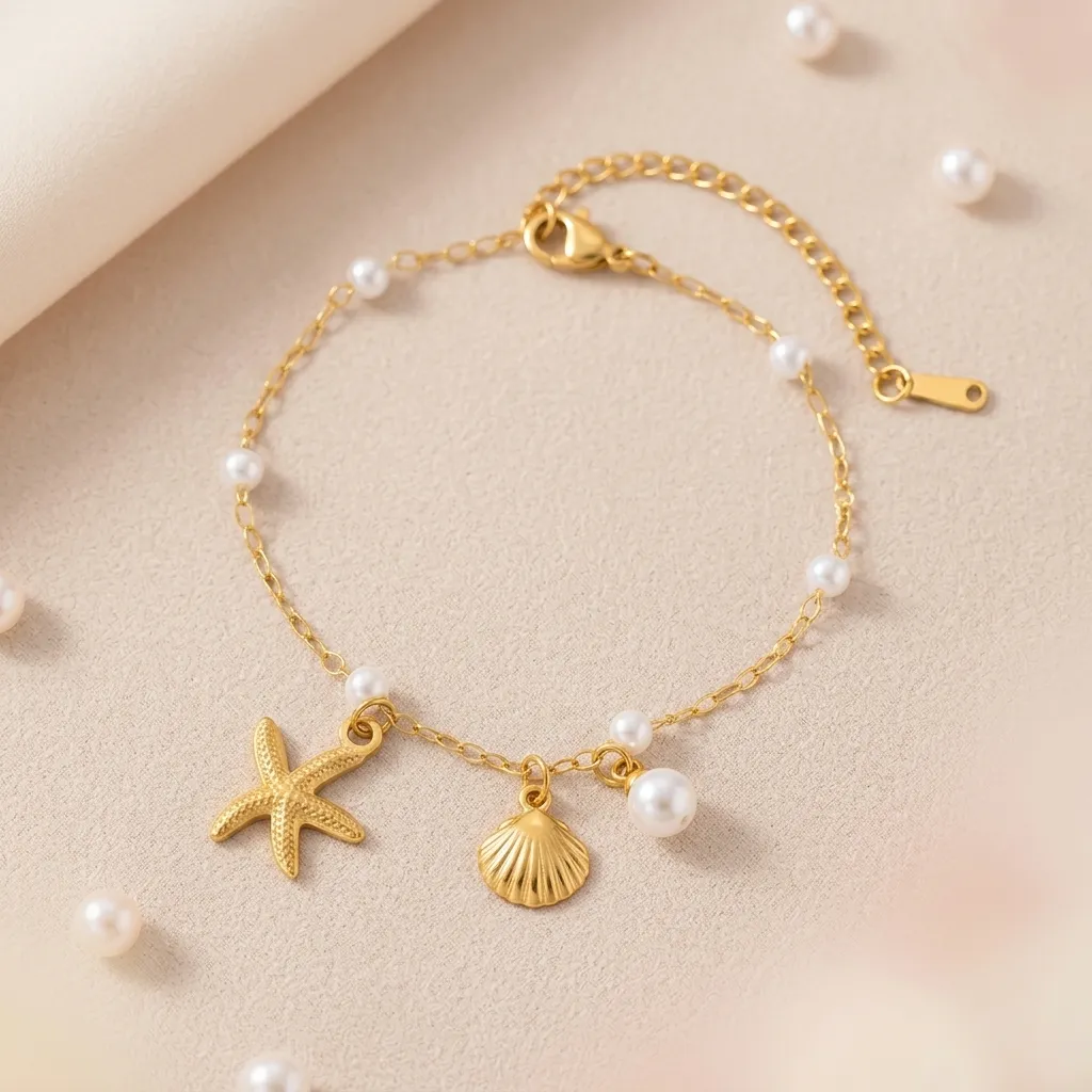 Ocean Pearl Charm Bracelet | Stainless Steel | 18K Gold Plated | Anti Tarnish