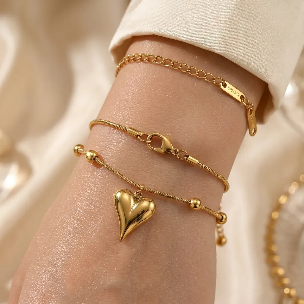 Puffy Heart Snake Chain Bracelet | Stainless Steel | 18K Gold Plated | Anti Tarnish