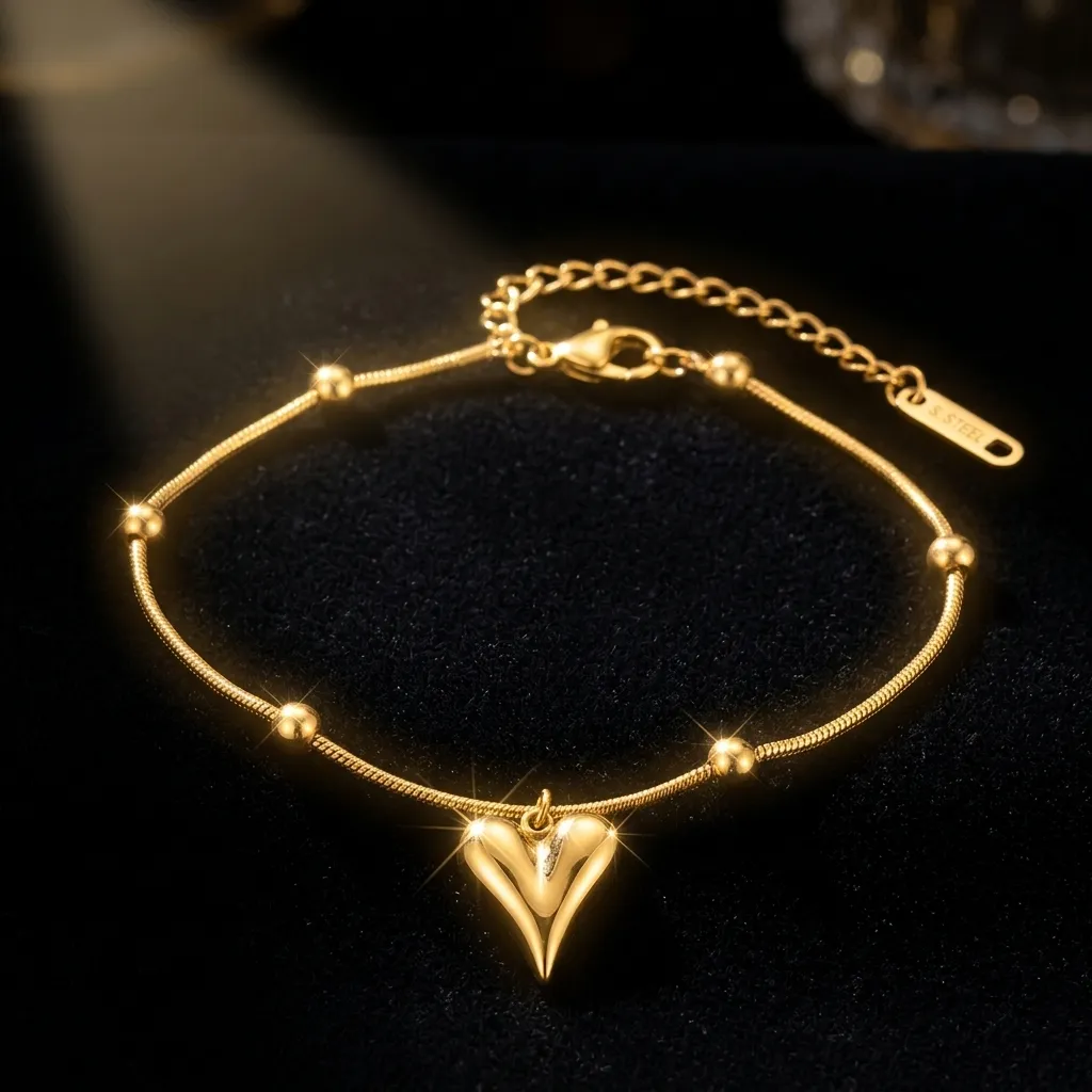 Puffy Heart Snake Chain Bracelet | Stainless Steel | 18K Gold Plated | Anti Tarnish