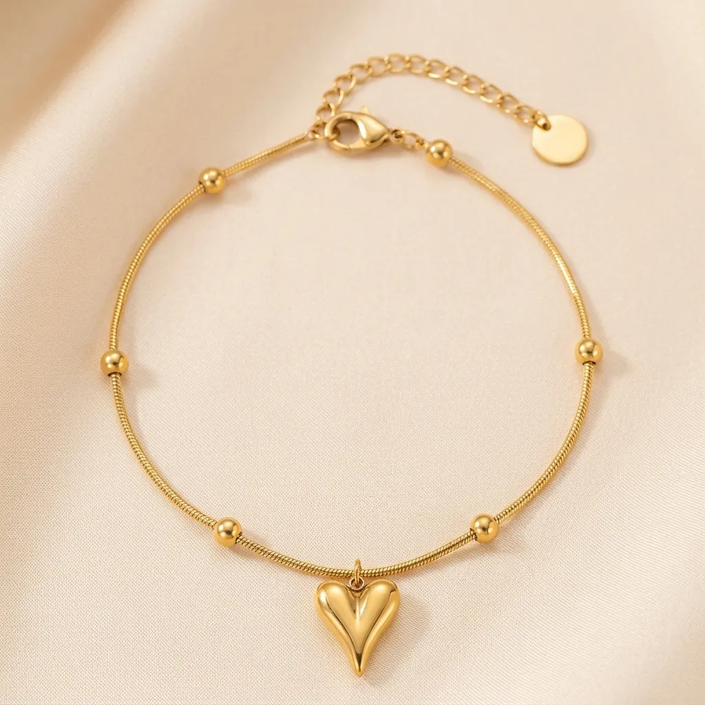 Puffy Heart Snake Chain Bracelet | Stainless Steel | 18K Gold Plated | Anti Tarnish