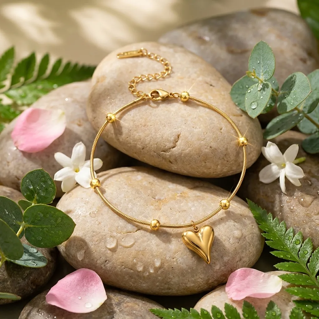 Puffy Heart Snake Chain Bracelet | Stainless Steel | 18K Gold Plated | Anti Tarnish
