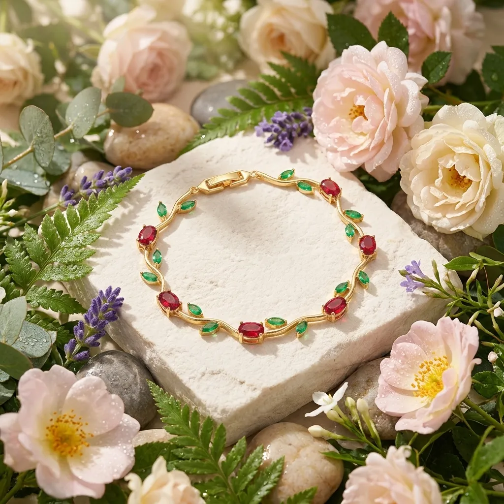 Ruby Emerald Gemstone Bracelet | Stainless Steel | 18K Gold Plated | Anti Tarnish