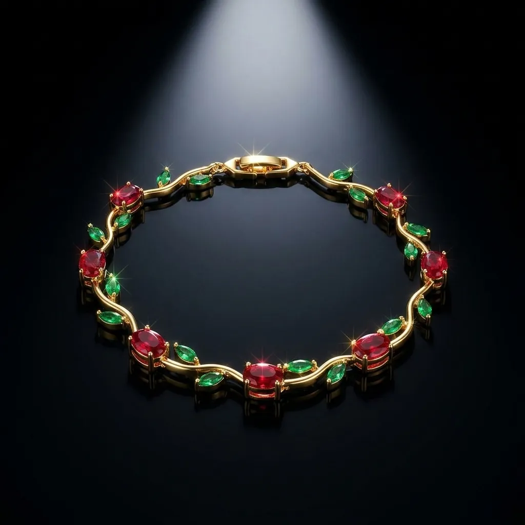 Ruby Emerald Gemstone Bracelet | Stainless Steel | 18K Gold Plated | Anti Tarnish