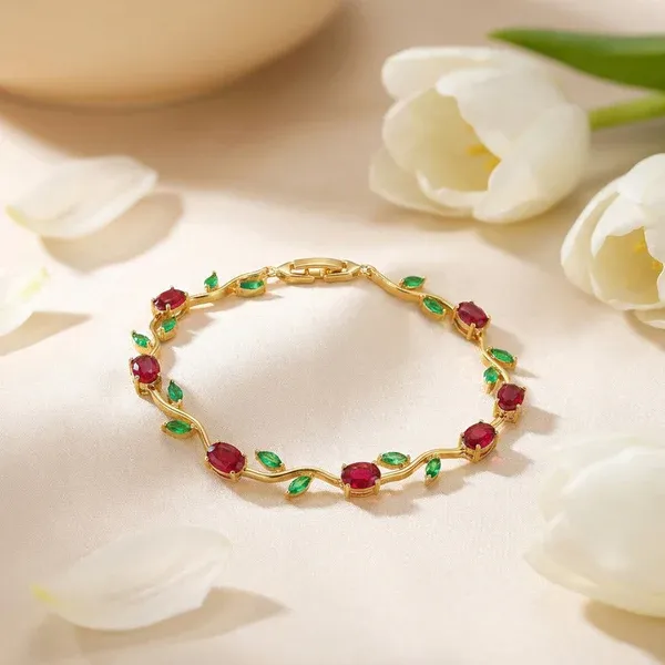 Ruby Emerald Gemstone Bracelet | Stainless Steel | 18K Gold Plated | Anti Tarnish