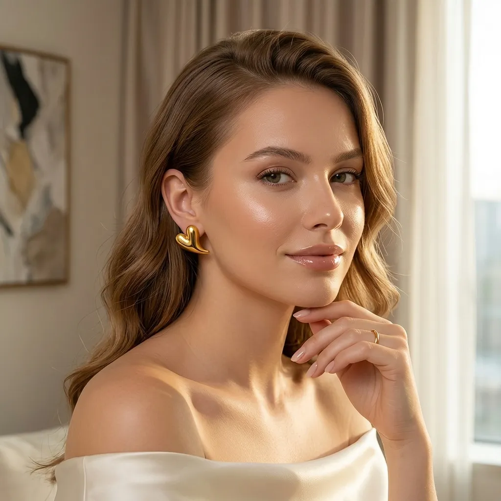 Amara Heart Stud Earrings | Stainless Steel | 18K Gold Plated | Anti Tarnish