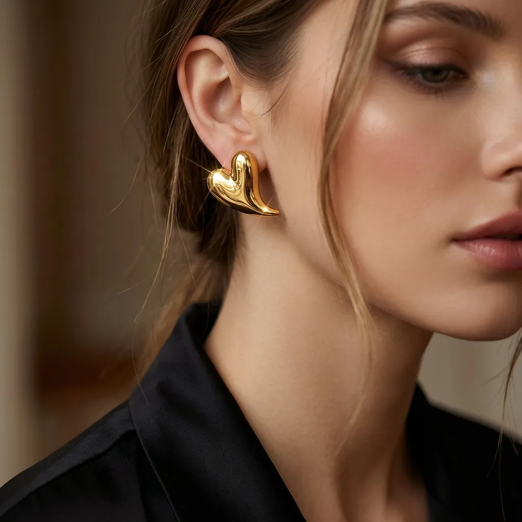 Amara Heart Stud Earrings | Stainless Steel | 18K Gold Plated | Anti Tarnish