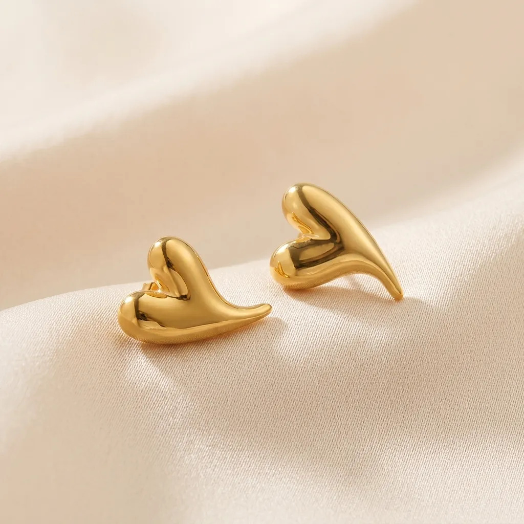 Amara Heart Stud Earrings | Stainless Steel | 18K Gold Plated | Anti Tarnish