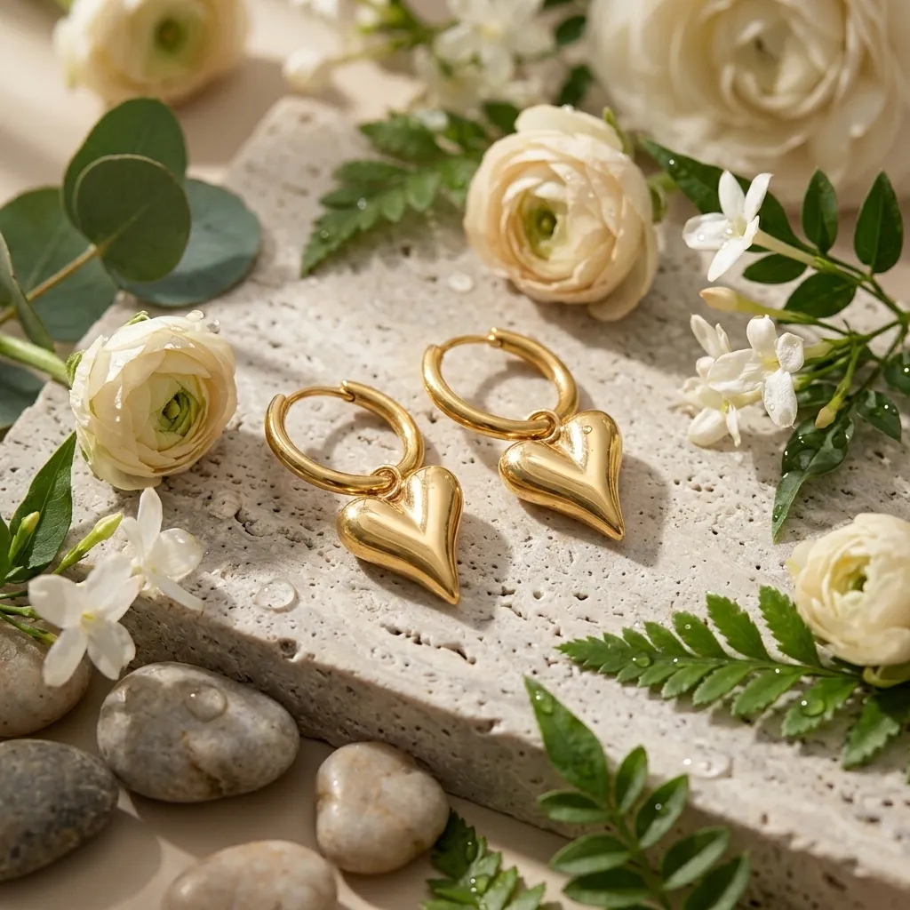 Bella Heart Huggie Drop Earrings | Stainless Steel | 18K Gold Plated | Anti Tarnish