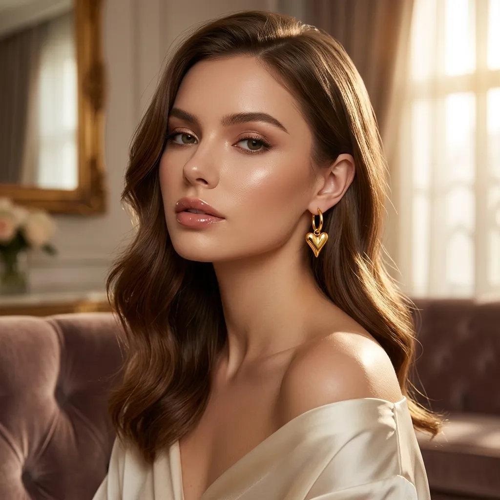 Bella Heart Huggie Drop Earrings | Stainless Steel | 18K Gold Plated | Anti Tarnish