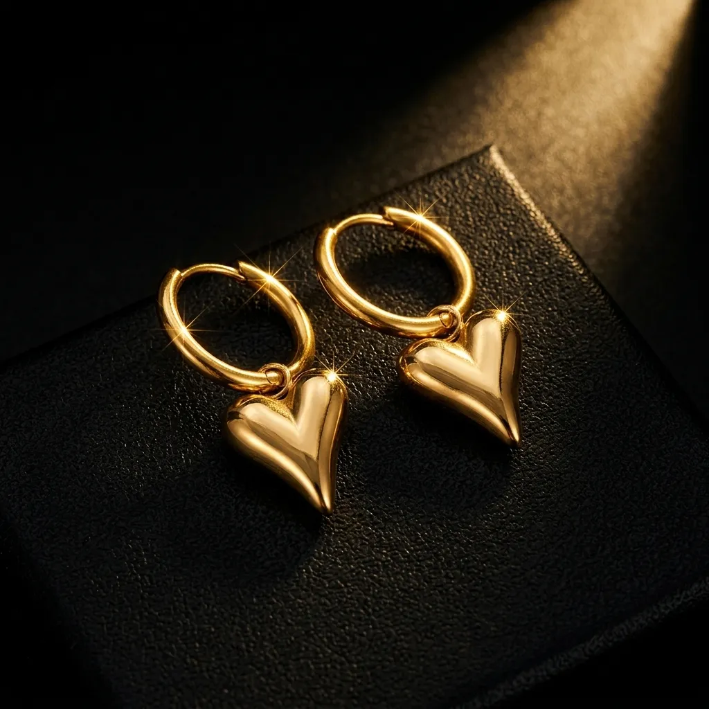 Bella Heart Huggie Drop Earrings | Stainless Steel | 18K Gold Plated | Anti Tarnish