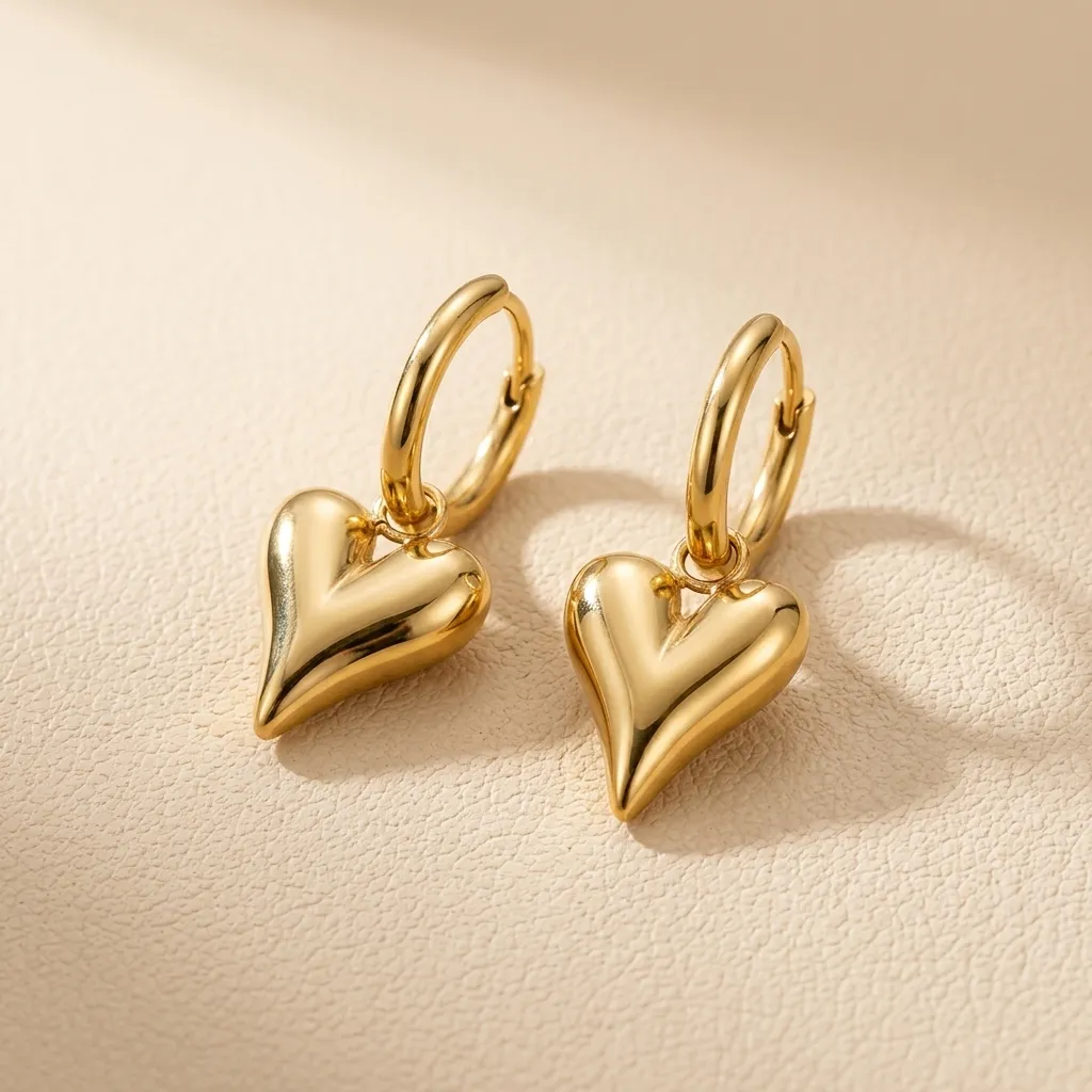 Bella Heart Huggie Drop Earrings | Stainless Steel | 18K Gold Plated | Anti Tarnish