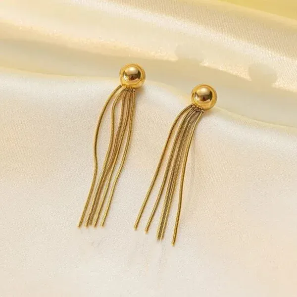 Elara Tassel Drop Earrings | Stainless Steel | 18K Gold Plated | Anti Tarnish