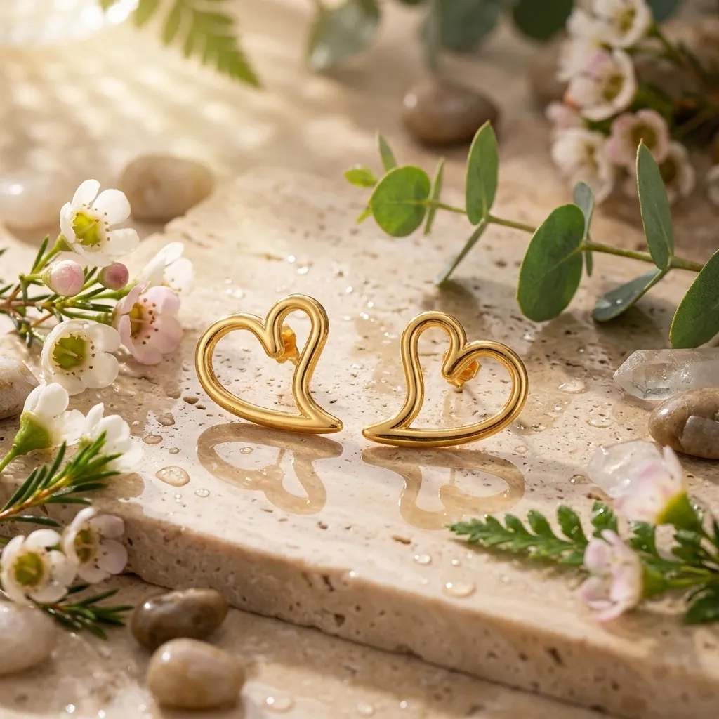 Vivienne Open Heart Stud Earrings | Stainless Steel | 18K Gold Plated | Anti Tarnish