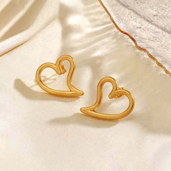 Vivienne Open Heart Stud Earrings | Stainless Steel | 18K Gold Plated | Anti Tarnish