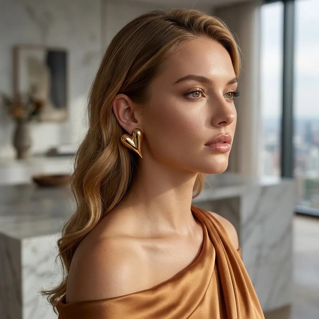 Solène Bold Heart Statement Earrings | Stainless Steel | 18K Gold Plated | Anti Tarnish