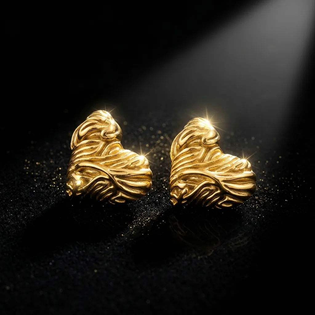 Rhea Textured Heart Stud Earrings | Stainless Steel | 18K Gold Plated | Anti Tarnish