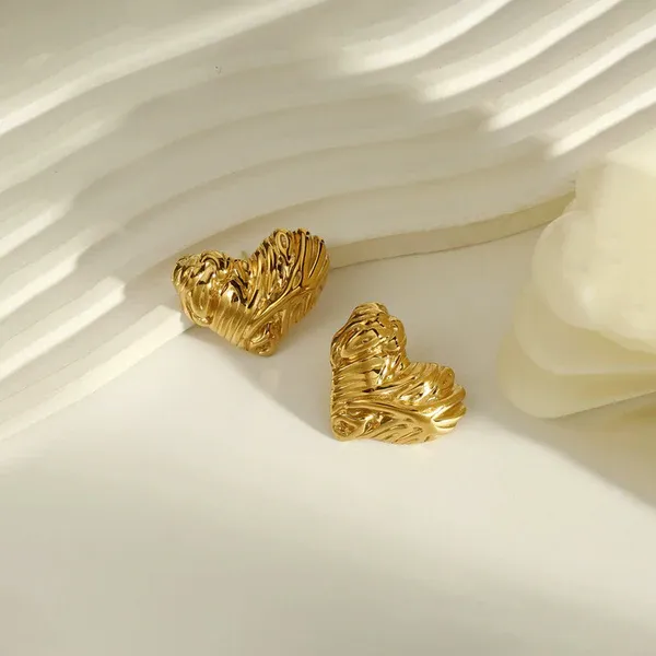 Rhea Textured Heart Stud Earrings | Stainless Steel | 18K Gold Plated | Anti Tarnish