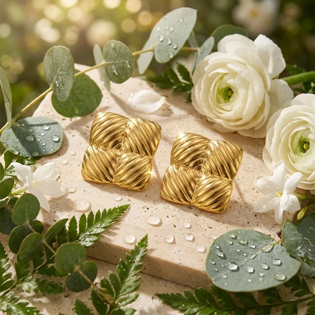 Aria Quilted Stud Earrings | Stainless Steel | 18K Gold Plated | Anti Tarnish