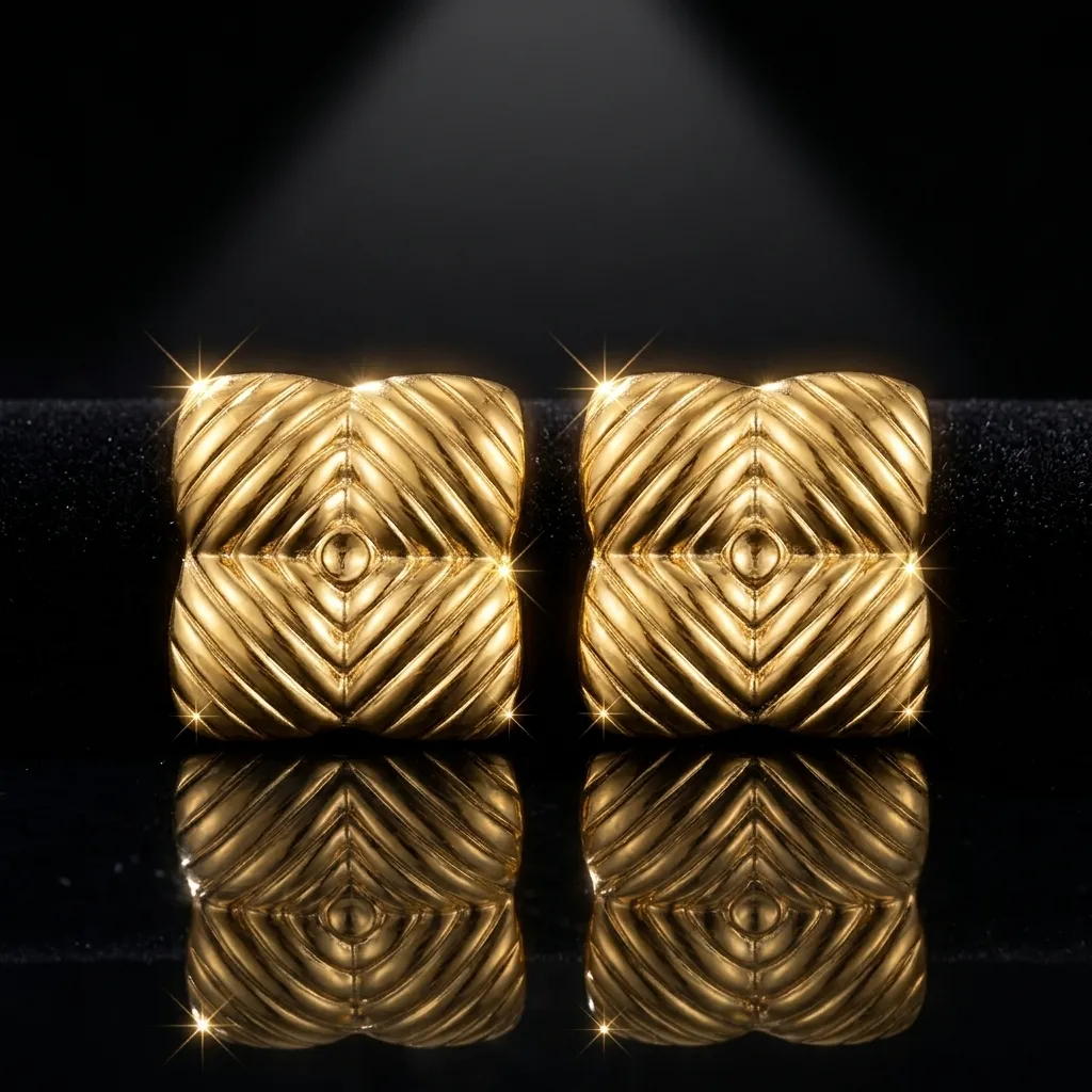 Aria Quilted Stud Earrings | Stainless Steel | 18K Gold Plated | Anti Tarnish