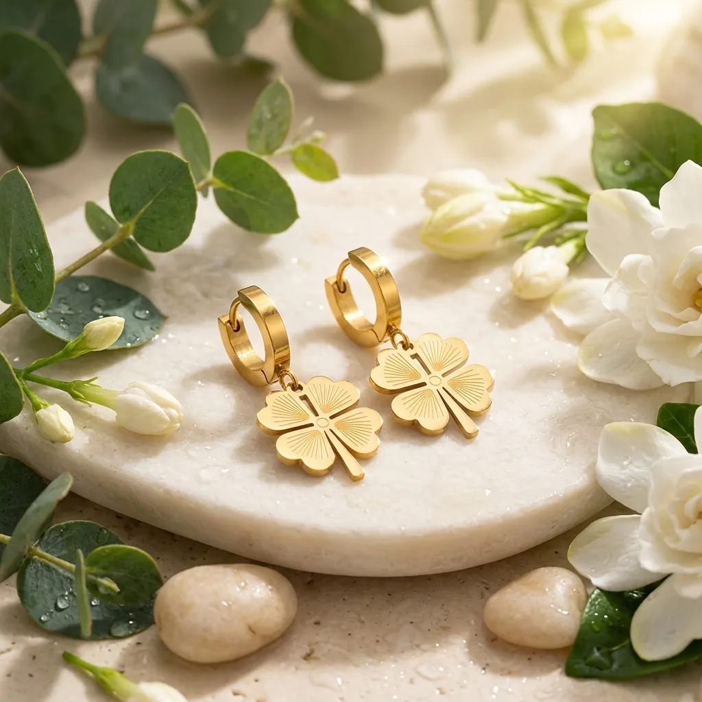 Amara Clover Hoop Earrings | Stainless Steel | 18K Gold Plated | Anti Tarnish